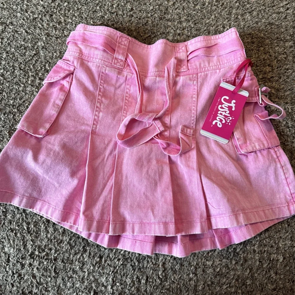 NWT Justice Pink Cargo Pleated Skirt Size L 12/14 With Built In Shorts